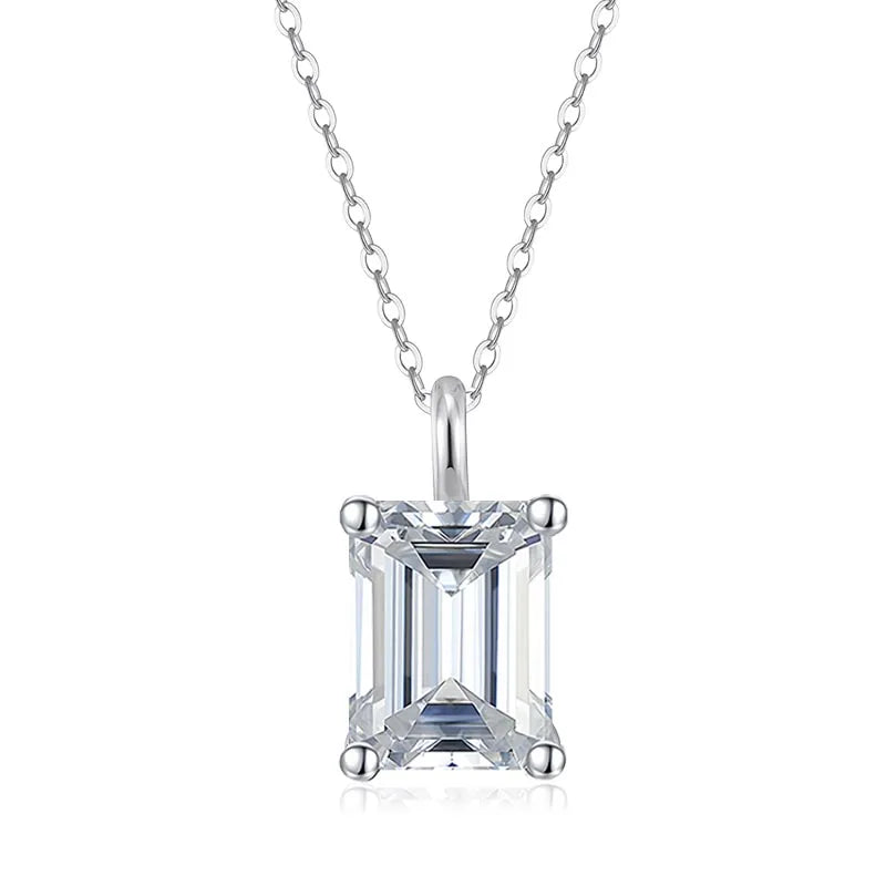 NeeTim 1ct 2ct 3ct 4ct Colgante de moissanita talla esmeralda para mujer, plata S925 con cadena de collar chapada en oro blanco