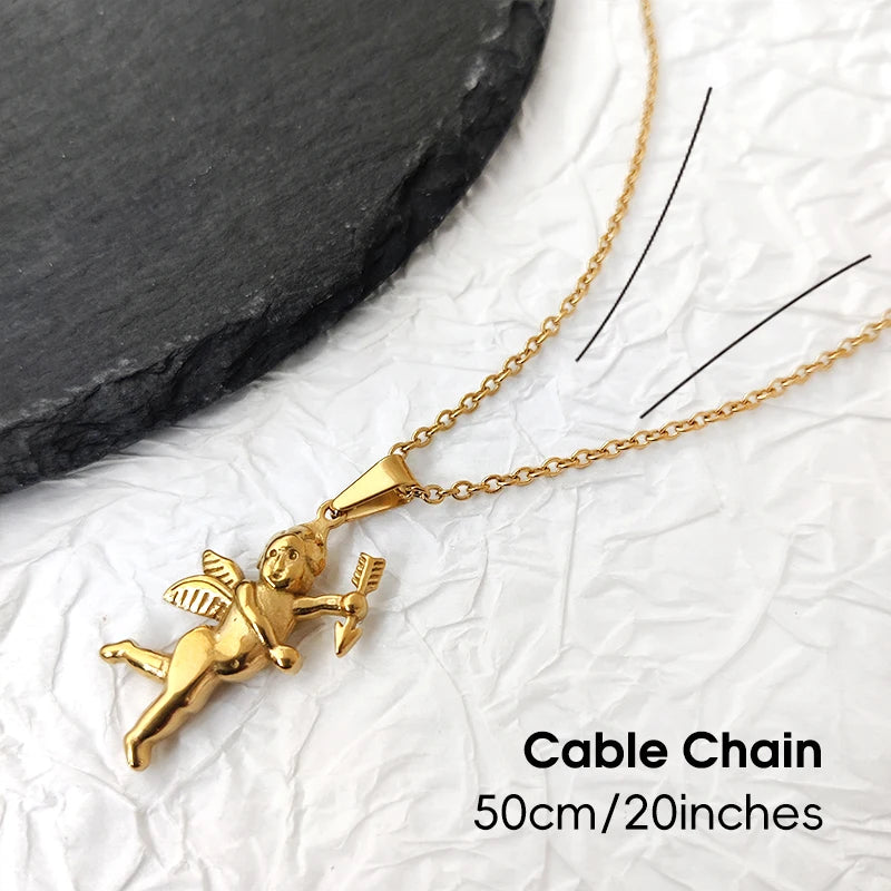 Collar Colgante de Acero Inoxidable Vintage con Amorcillo, Impermeable, Chapado en Oro de 18K, Joyería Unisex, Regalo