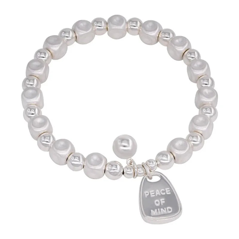 Armband aus 925er Sterlingsilber, mattiert, geometrisch, für Damen, Buchstabenperlen, Frosted-Friedens-Schmuckgeschenke
