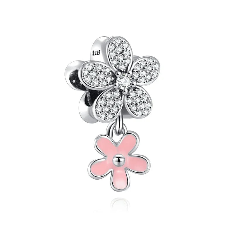 Heiß begehrtes 925er Silber Rosa Serie Blume Hundepfote herzförmiger Anhänger, passend für originale Armband DIY Accessoires, exquisiter Schmuck