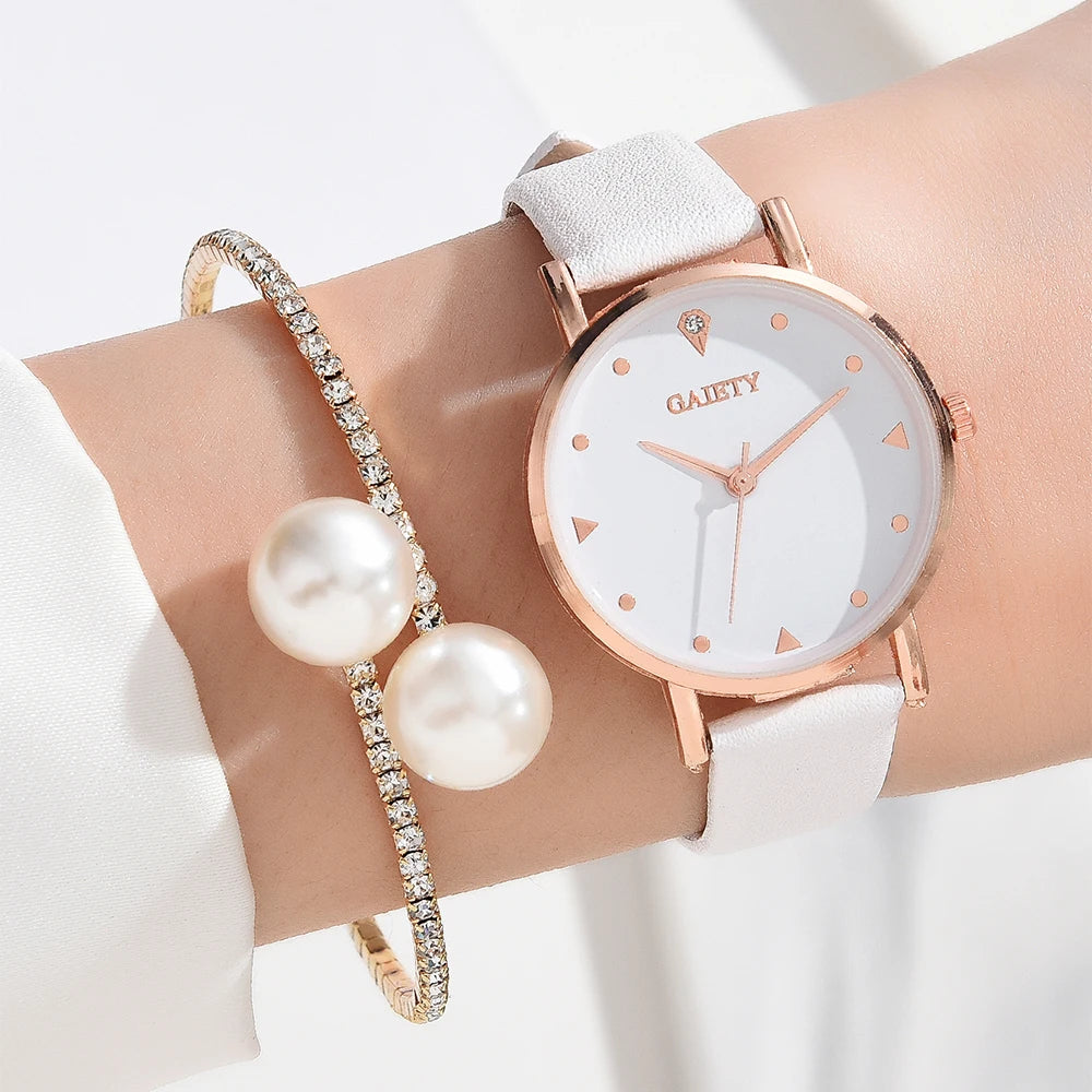 Damen-Uhren-Set, Luxus-Mode, bunte PU-Lederarmband Damen Quarz-Armbanduhr, Legierungs-Armband für Damen, Geschenk