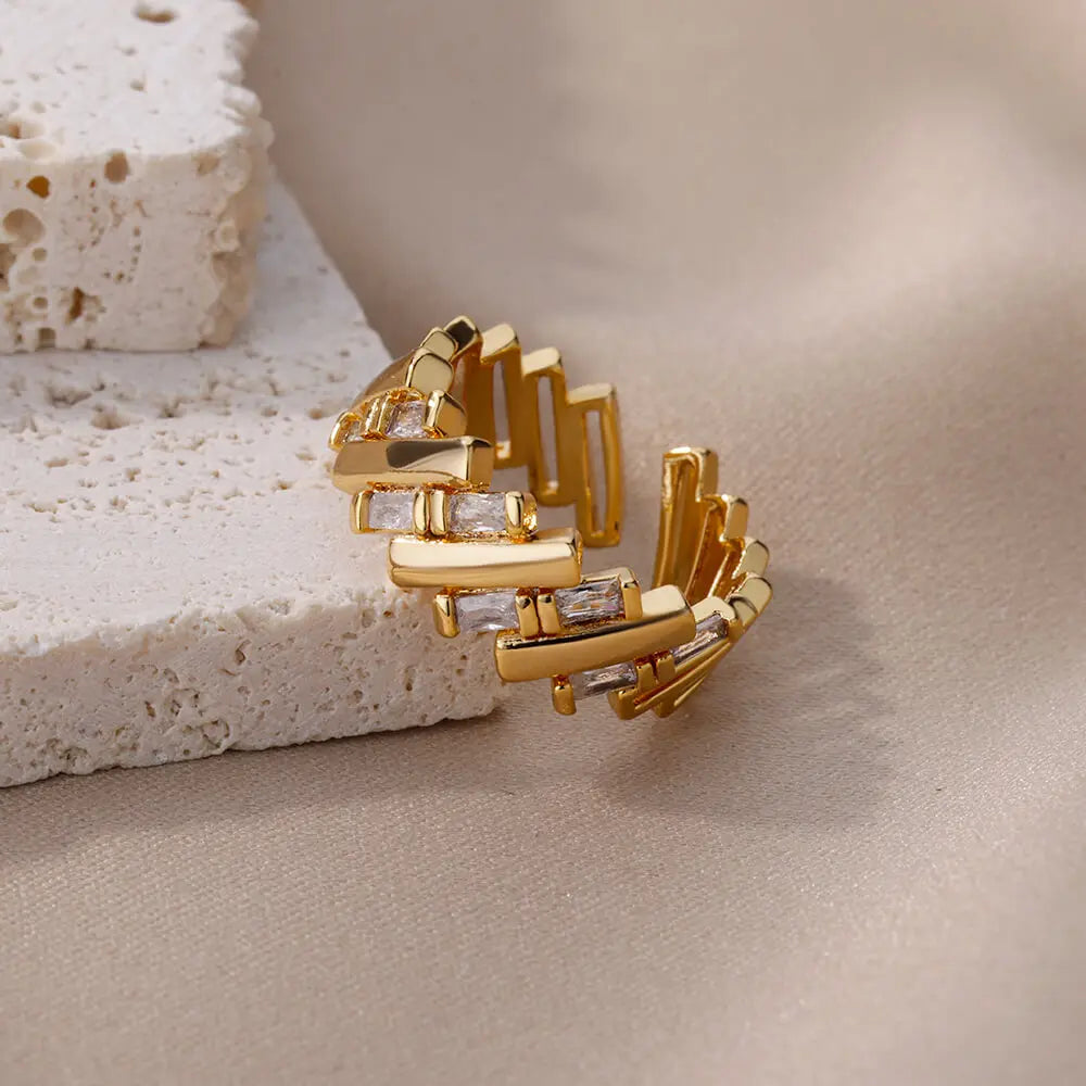 Zirkon-Stabringe für Damen, vergoldeter Edelstahl, offener Stabring, 2023, trendiger Luxus-Hochzeits-Ästhetik-Schmuck Anillos