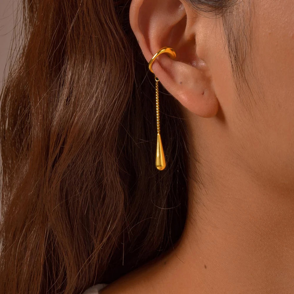 C-förmige Metall-Ohrklemme mit Quaste in Tropfenform für Damen, 1 Stück, keine Piercings, Ohrknorpel-Clips