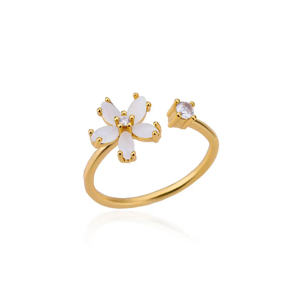Opal-Blumenringe für Frauen, Zirkonia, offen, Edelstahl, Blumenring, Hochzeit, florale Ästhetik, Schmuck, Anillos Mujer