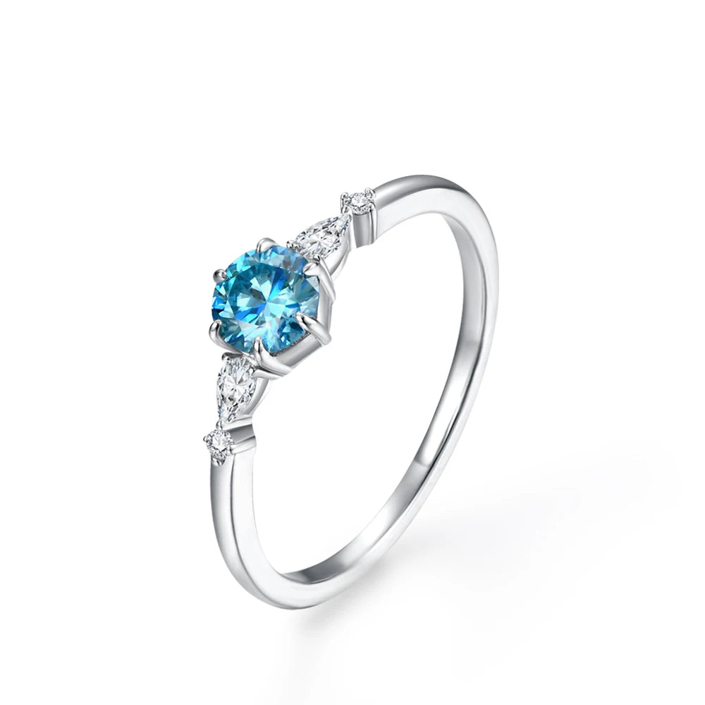 MINTYBOX Nuevo anillo de moissanita azul colorido talla redonda D de 0,5 ct para mujer, oro macizo de 10K 14K 18K, joyería de Halloween, fiesta