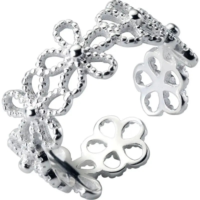 Neu in 925er Sterlingsilber Hohle Blumen verstellbare Ringe für Frauen Verlobung Damenringe Vintage Luxus Schmuck