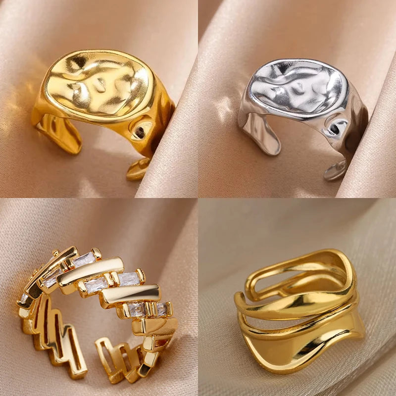 Irregular Rings For Women Gold Color Stainless Steel Geometric Ring Fashion Simple Party Christmas Party Jewelry Gift Femme