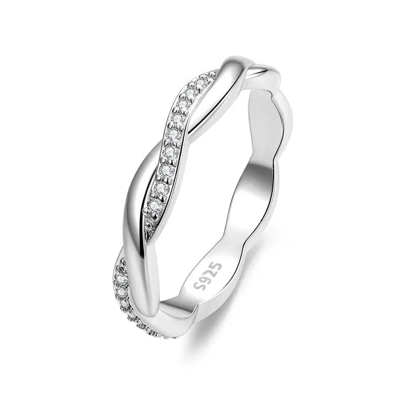 WOSTU Wedding Band Rings for Women 925 Sterling Silver AAA Zircon Stackable Engagement Crossed Rings Simple Jewelry Party Gift