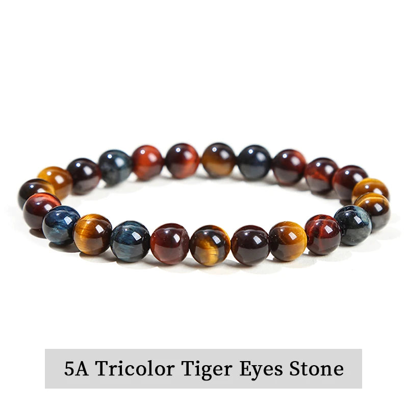 JD Natursteinperlen Armband Amethyst Tigerauge Kristall Quarz Achat Edelstein Perlen Armreifen Damen Herren Reiki Heilung Schmuck Geschenk