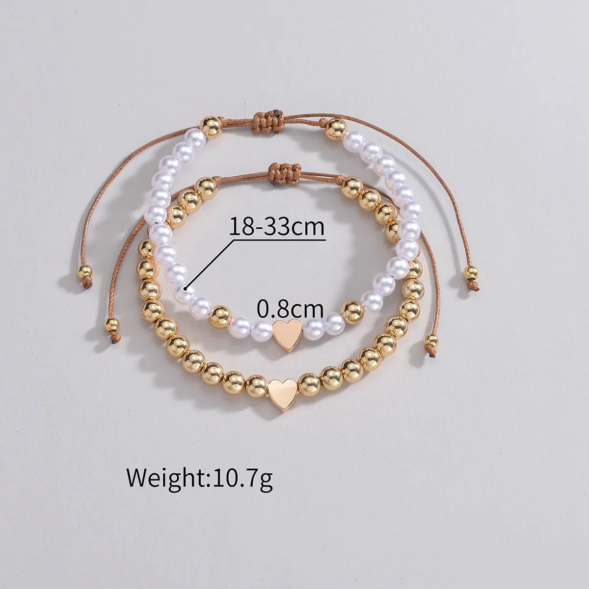 2 PSC Love Imitation Pearl Beaded Adjustable Rope Chain Valentine's Day Jewelry Gift Couple Bracelet