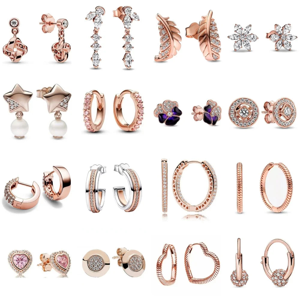 Roségoldfarbene 925er Sterling Silber Blumenohrstecker, Passend für Frauen Festival Weihnachtsgeschenke Charm Schmuck