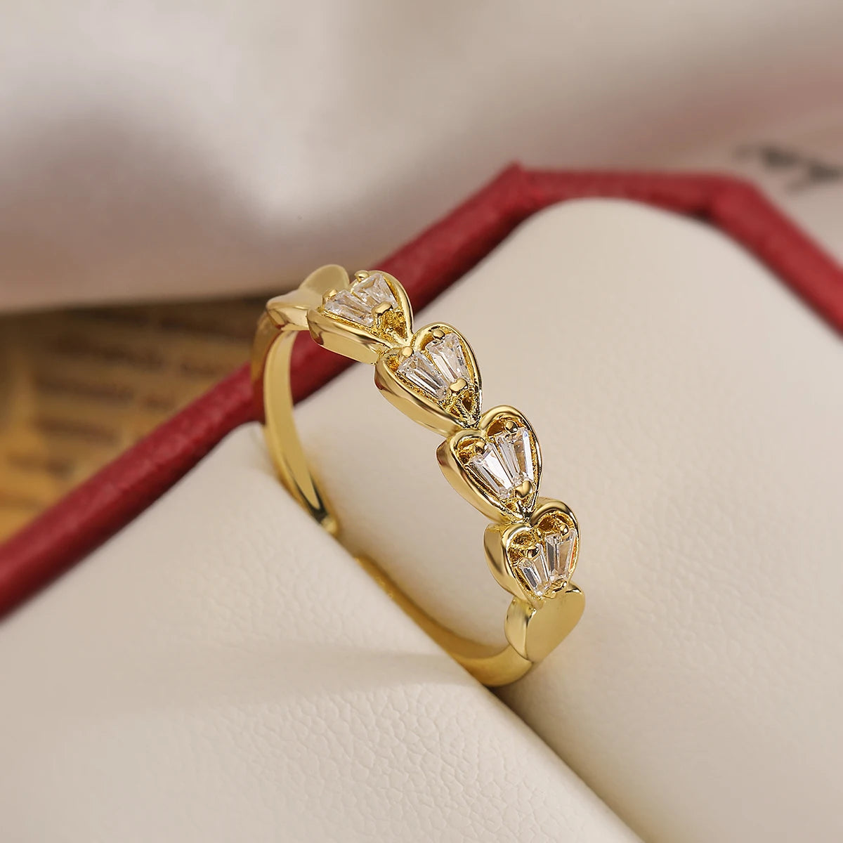 NEWBUY Mode Goldfarbe Kupfer Hochzeit Schmuck Luxus AAA Zirkonia Schloss & Schlüssel Anhänger Fingerring Verstellbar für Frauen Mädchen