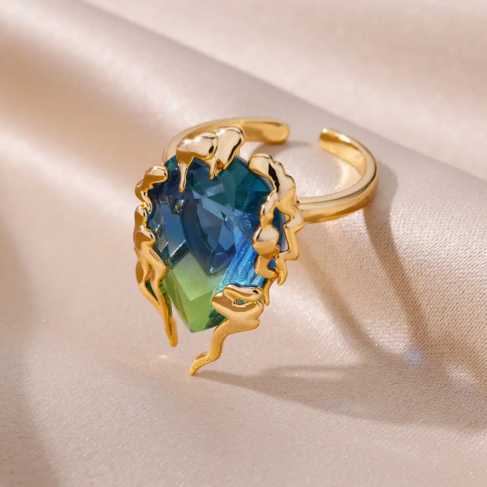 Anillos de gota de llama de circón para mujer, anillos ajustables de gota de agua de acero inoxidable, joyería de moda para fiesta de boda, regalo para mujer