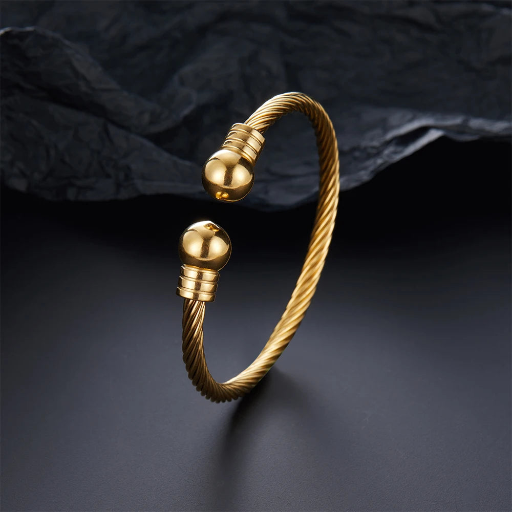 Luxus Edelstahl Geflochten Offen Männer Frauen Charm Manschettenarmband Gold Silberfarbene Kugel Schmuck Accessoires Armbänder Armreifen