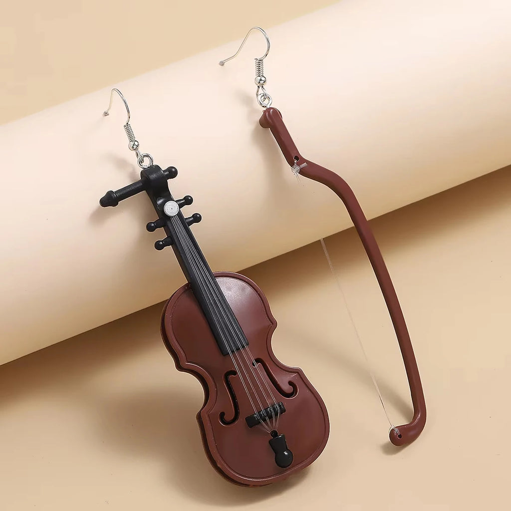 Pendientes colgantes de esmalte con forma de guitarra para mujer, aretes de moda con diamantes de imitación para equipo de música, joyería, accesorios para regalos de fiesta o banquete
