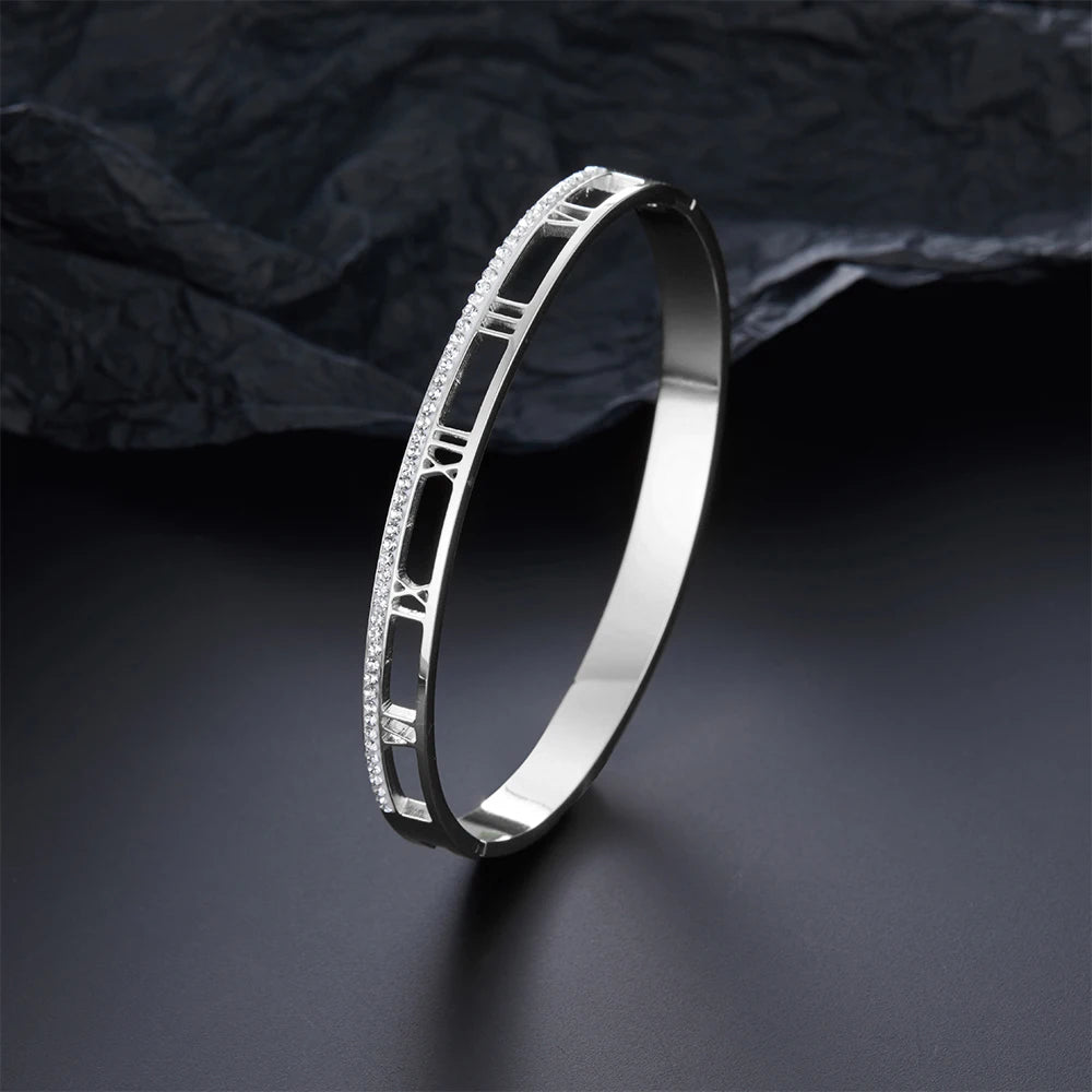Luxus Kristall Hohl Römische Ziffer Armbänder für Frauen Männer Edelstahl Unisex Armreif Mode Klassischer Schmuck Accessoires
