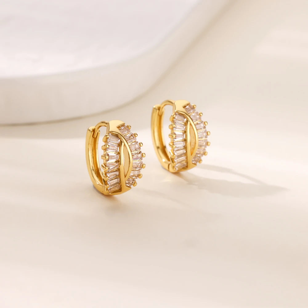 Creolen aus Zirkonia für Damen, Luxuriöse Kristall-Zirkon-Ohrringe in Goldfarben, aus Edelstahl, Schmuck, Hochzeitsfeier-Geschenk