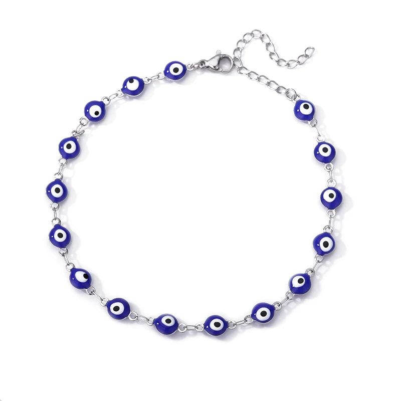 Edelstahl Evil Eye Fußketten für Frauen Emaille Runde Beinkette Blaue Evil Eye Fußketten Armband Sommer Strand Fußschmuck Geschenk