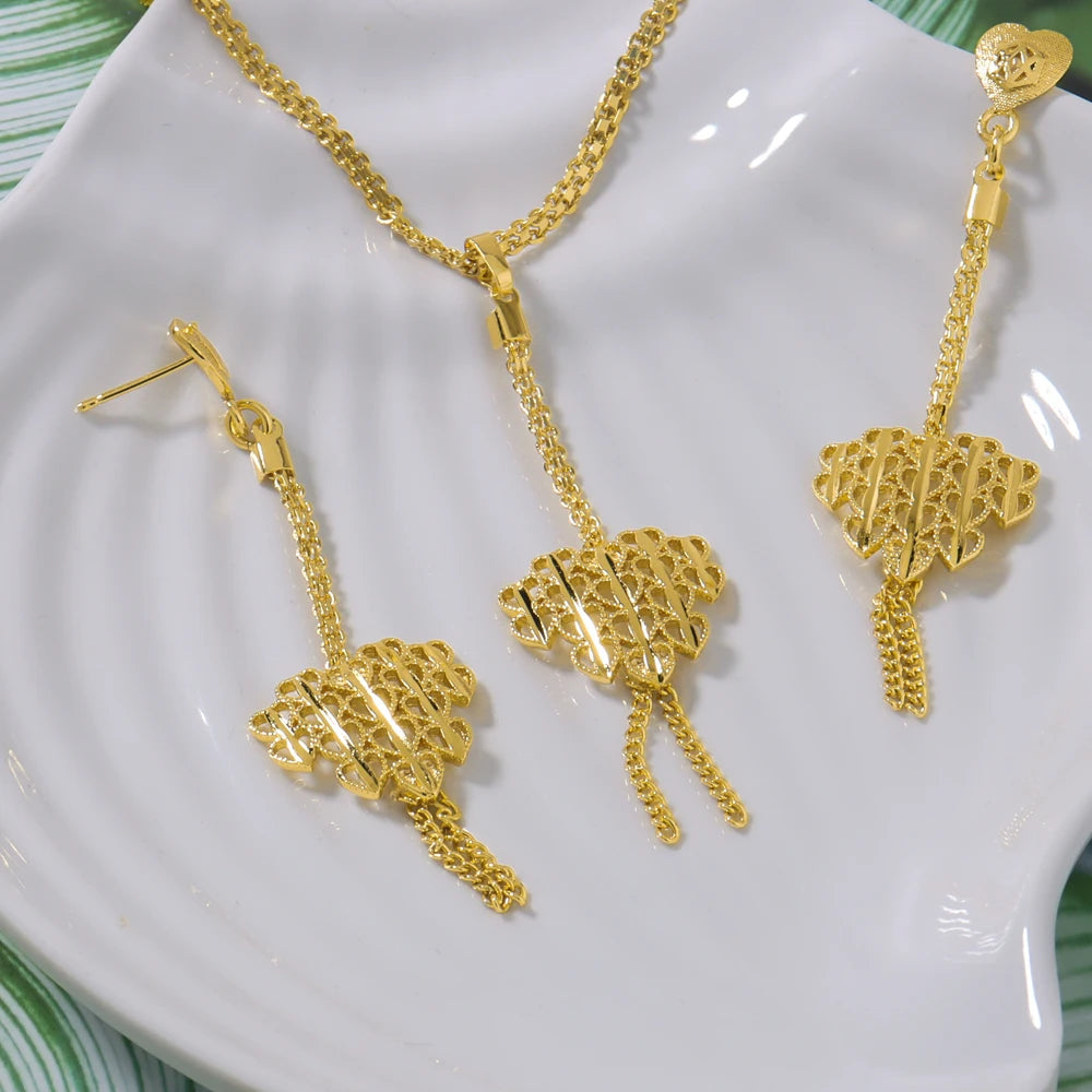 Vergoldetes Halsketten-Ohrring-Schmuckset für Damen, Mode-Anhänger, Party, Braut, Hochzeit, Verlobungsschmuck Geschenk