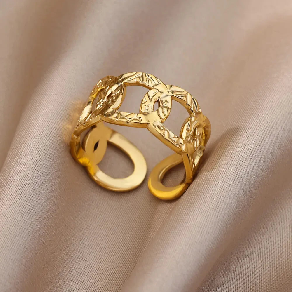 Goldfarbener Edelstahl Mehrschicht-Ringe für Damen, hohler offener Fingerring, Mode Hochzeitsfeier Schmuck Geschenk 2024 Neu