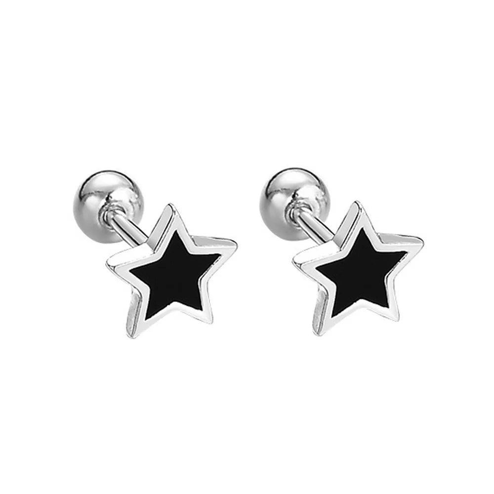 925 Sterling Silber schwarzes Herz Stern Runde kleine Ohrstecker für Damen Luxus Schmuck Accessoires 2024 Trend Kostenlose Lieferung