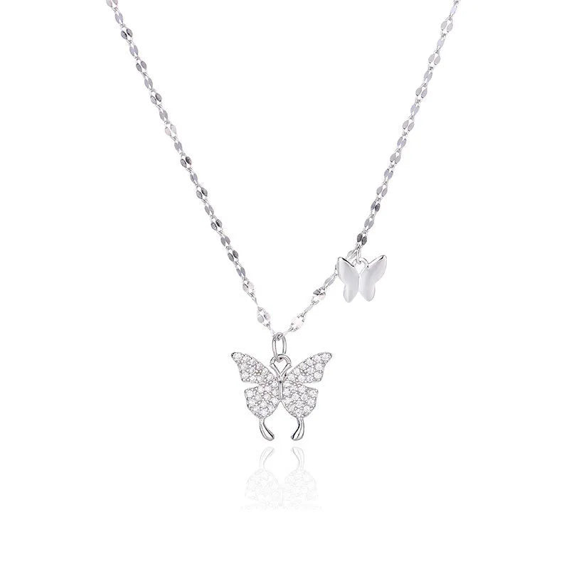 Collar de mariposa de plata 925 para mujer en verano, de nicho, versátil, exquisito, lujoso, de alta gama, cadena para clavícula