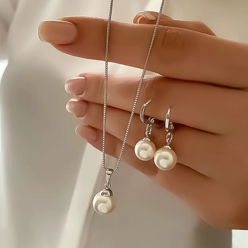 Juego de joyas de perlas de moda para mujer, pendientes colgantes, collar con colgante, atuendo simple y delicado de uso diario, accesorios de fiesta