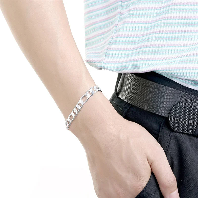 925er Sterlingsilber Armband Halskette Schmuckset Herren Und Damen Klassische 8MM Kette Mode Charme Hochzeit Feiertagsgeschenk