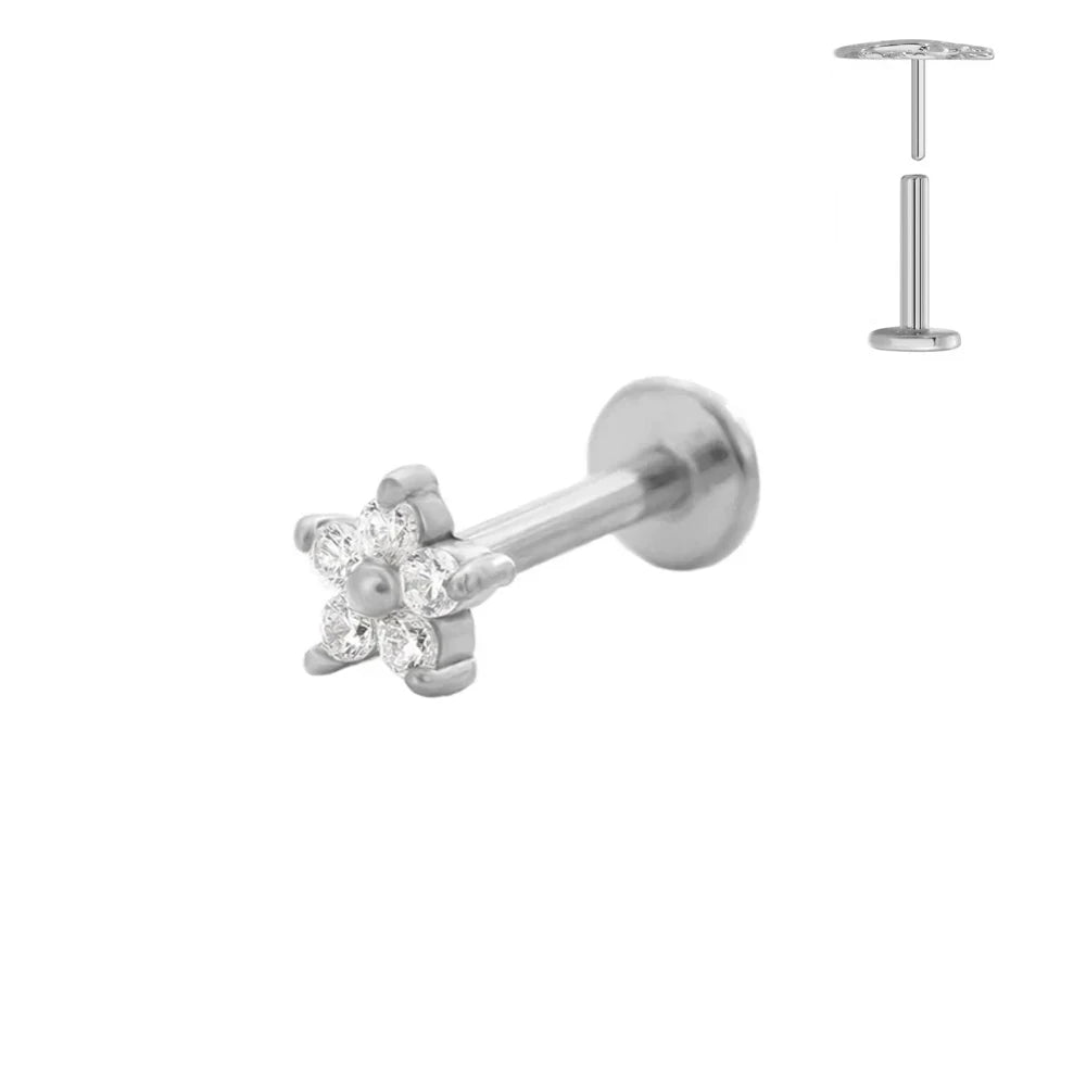 G23 Flores de titanio Labret de empuje 16G 18G 20G Piercing de mariposa para labios sin rosca con forma de gota de agua, arete para tragus, joyería corporal
