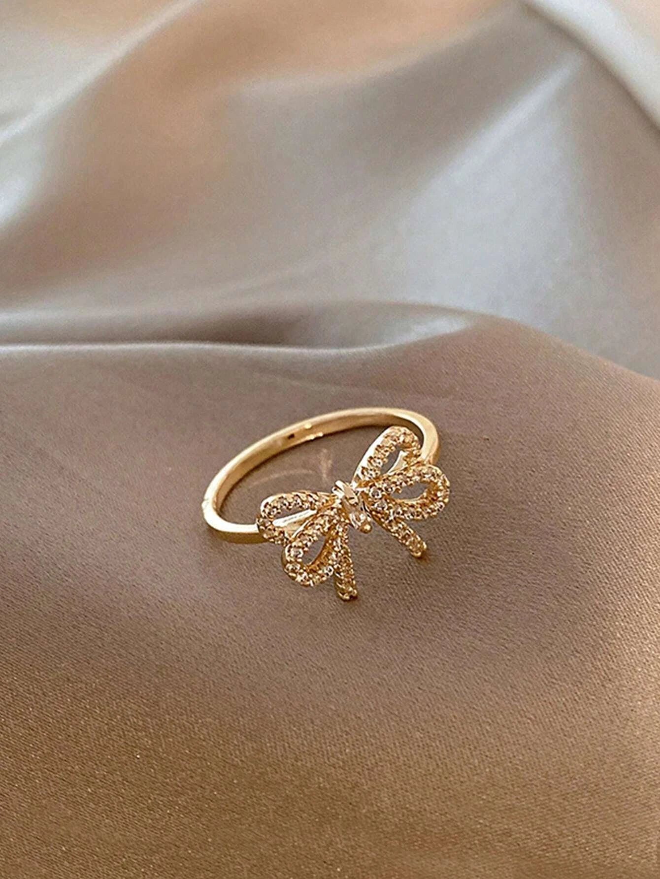 Yupsk Koreanische Mode Mikropavé-Kristall Zirkonia Schleifenring für Frauen Mädchen Exquisite Ins Trendige Minimalistische Fingerringe Schmuck
