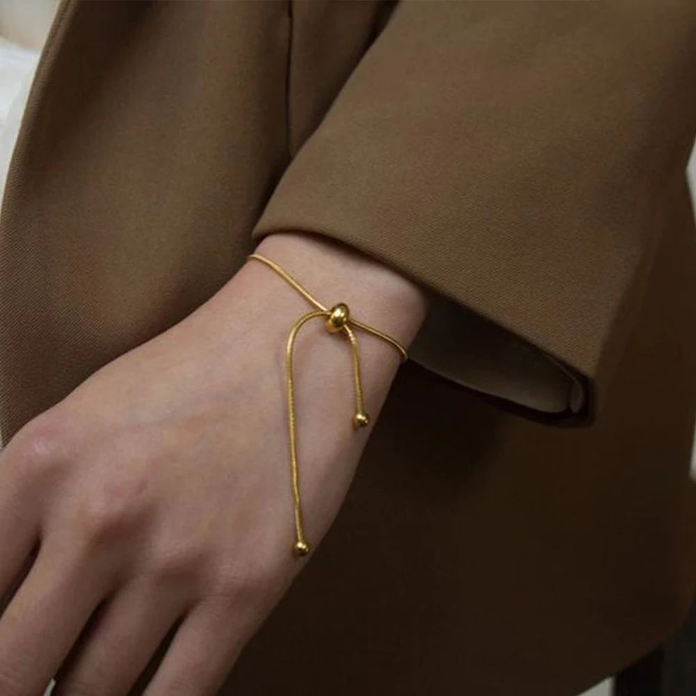 KOREANISCHES Verstellbares Edelstahlarmband für Frauen Mädchen Männer Hochwertiges Design Goldfarbene Schlangenkette Schmuck Großhandel