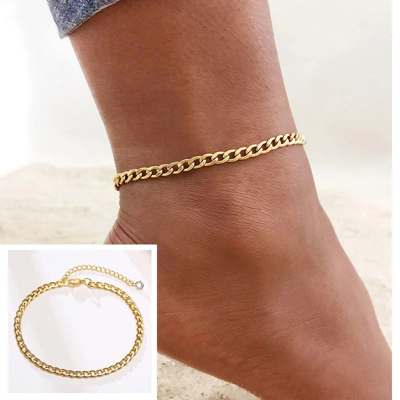 Schlangenketten-Fußkettchen für Damen und Mädchen, verstellbar, Sommer-Strand-Fußkettchen, Armband, Muttertagsgeschenke, Edelstahl, nicht allergisch