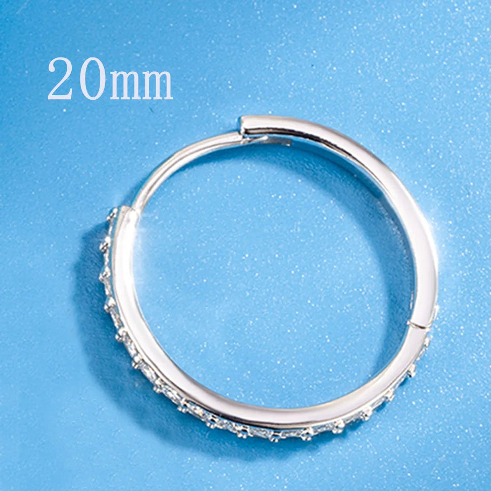 925 Sterling Silber 8/12/16/20MM Zirkon Creolen für Damen Hochzeit Verlobung Luxus Schmuck Accessoires 925