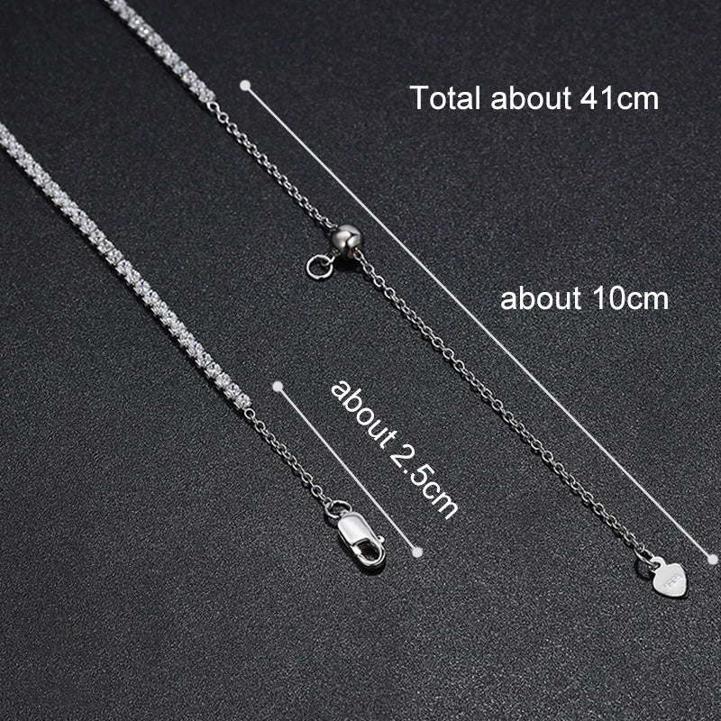 Collar de tenis NeeTim de 2 mm D color, todo de moissanita para mujer, cadena gargantilla ajustable de plata de ley 925 con joyas chapadas en oro