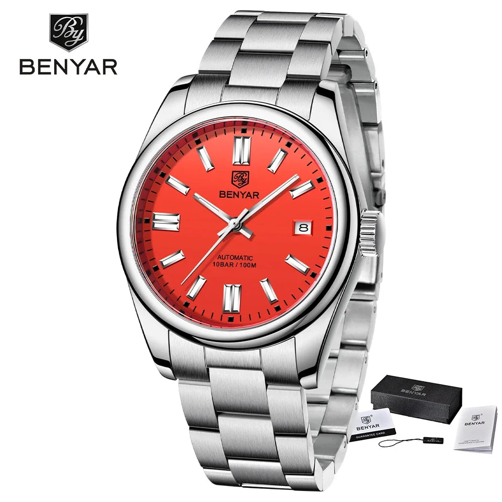 Nuevo reloj automático de lujo BENYAR, impermeable hasta 10ATM, de acero inoxidable, para hombre, relojes de pulsera mecánicos, reloj deportivo de buceo para hombre