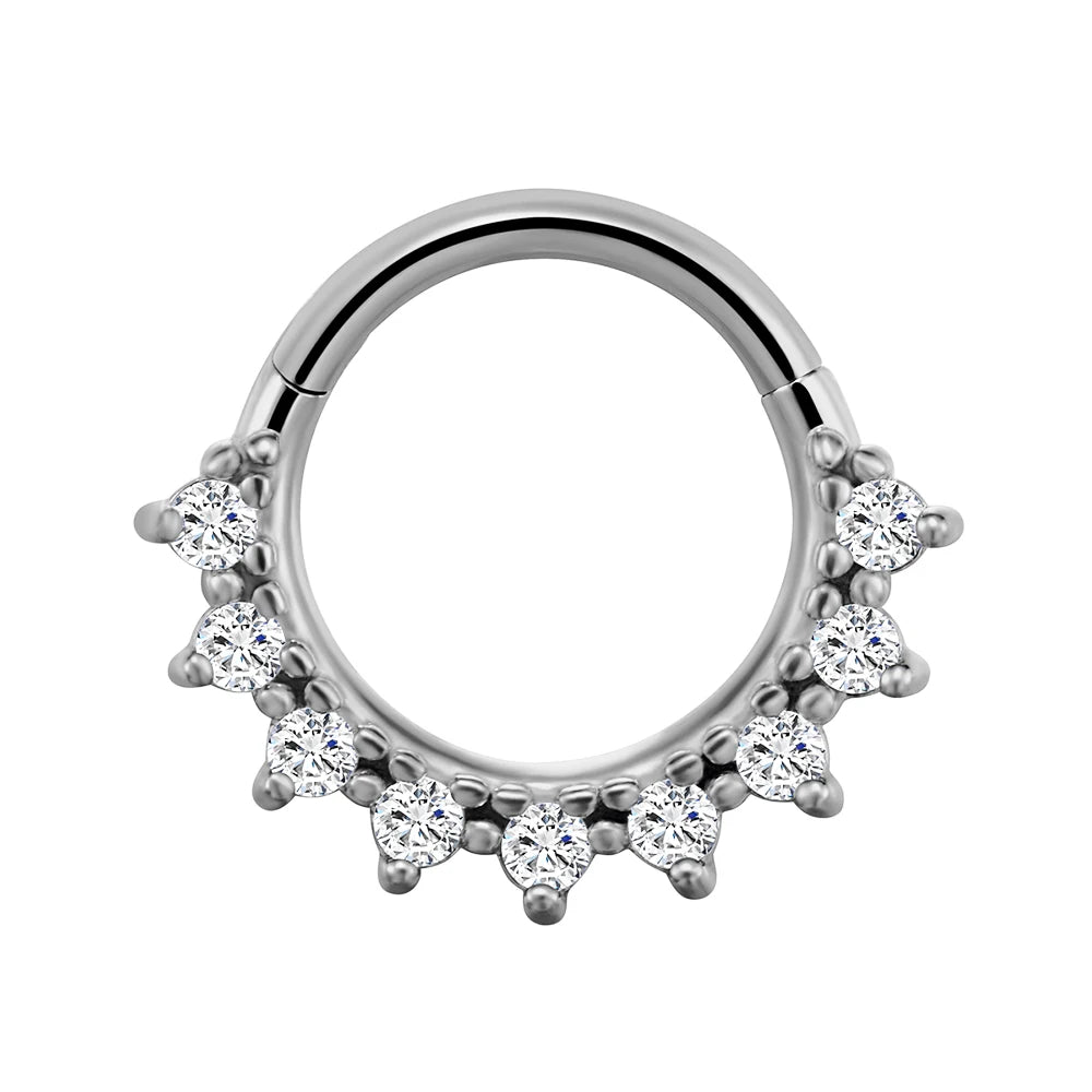 Anillo de nariz con flores, tabique, 100 % acero quirúrgico 316L, circonita, clicker, perforación Daith, cartílago de oreja, aro Helix, flores, gotas de agua