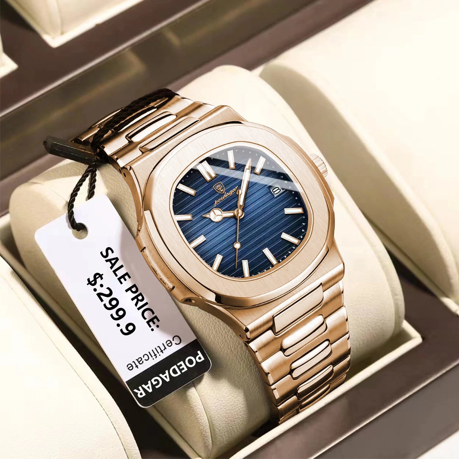 POEDAGAR Reloj de Cuarzo Cuadrado de Moda para Hombre, Impermeable, Luminoso, con Fecha, de Acero Inoxidable, Reloj de Hombre de Negocios de Lujo