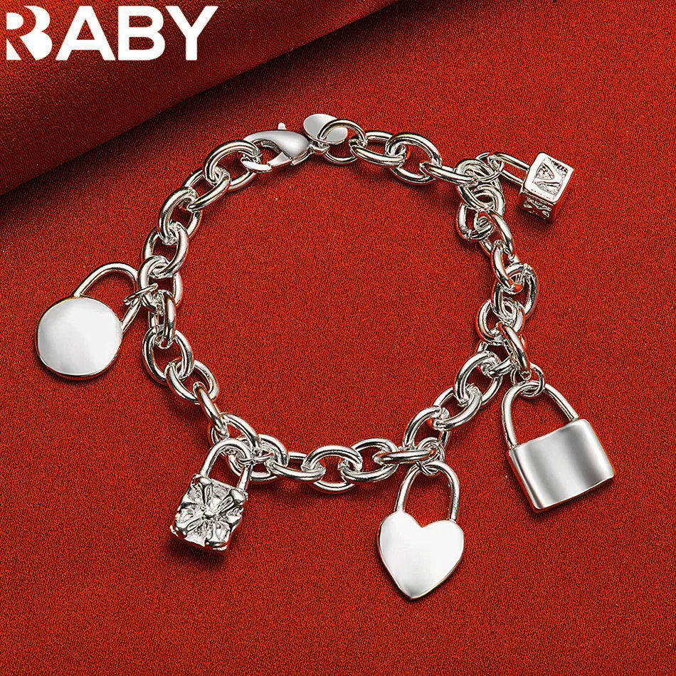 URBABY 925 Sterling Silber Schloss Anhänger Armbänder für Frauen Hochzeit Party Jahrestag Geschenk Mode Edler Schmuck
