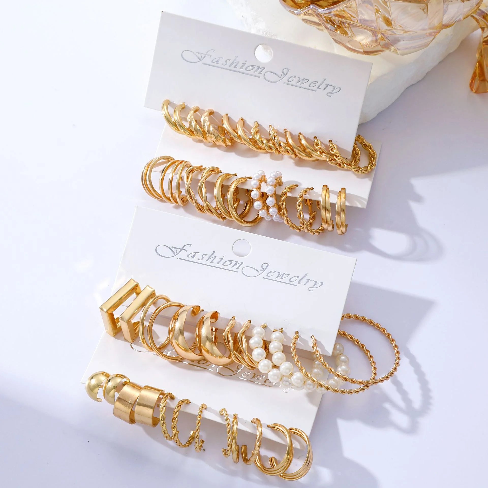 48 Stück Boho Große Kreolen Ohrring Sets für Frauen Goldfarbe Böhmische Vintage Perlenohrringe Herz Zirkon Ohrstecker Schmuck Geschenke