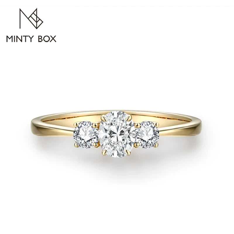 MINTYBOX D Farbe Ovalschliff Drei Stein Moissanit Ringe Solide 925 Silber 18K Vergoldet Schmuck für Frauen Verlobungsring Hochzeit
