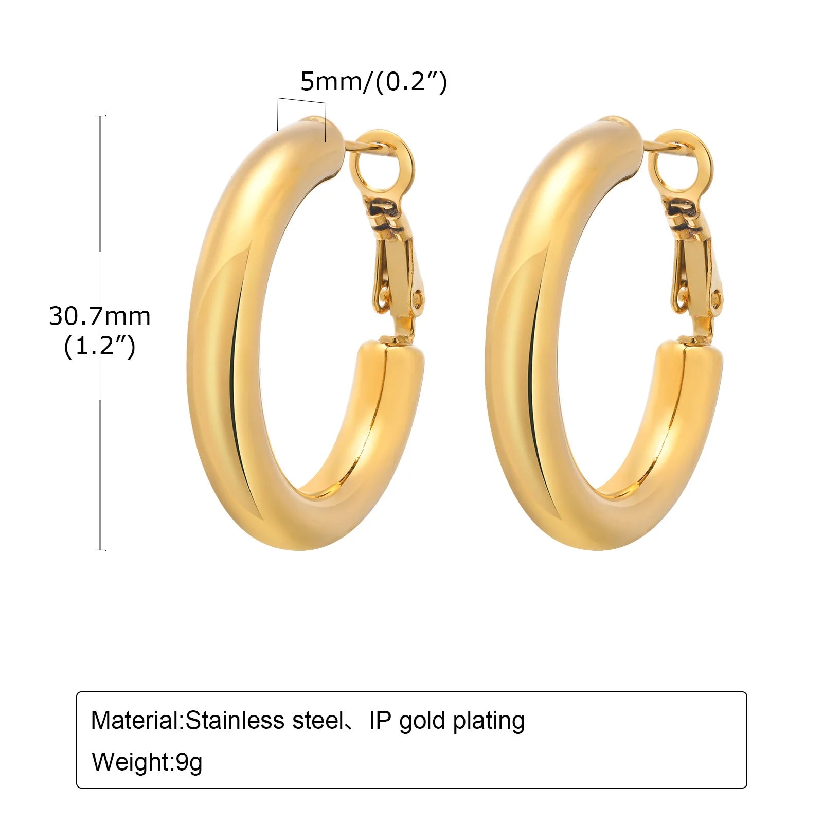 30/40/50mm Kreisförmige Creolen für Damen, Klassische Edelstahl 18k Vergoldete Minimalistische Schmuck Hypoallergen