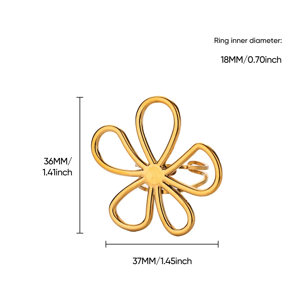 Edelstahl Hohlblume Offene Ringe für Frauen Trendige Ästhetische Hochzeit Paar Ring Femme Schmuck Accessoires Geschenk Anillos