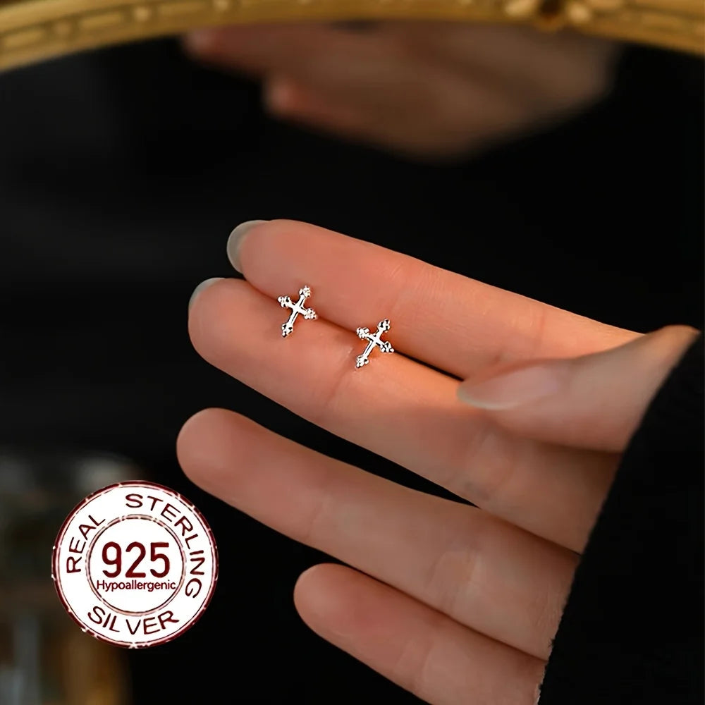 Neue S925 Sterling Silber Kreuz Ohrringe Modisches minimalistisches Design Hypoallergen für den täglichen Gebrauch Urlaub Valentinstag