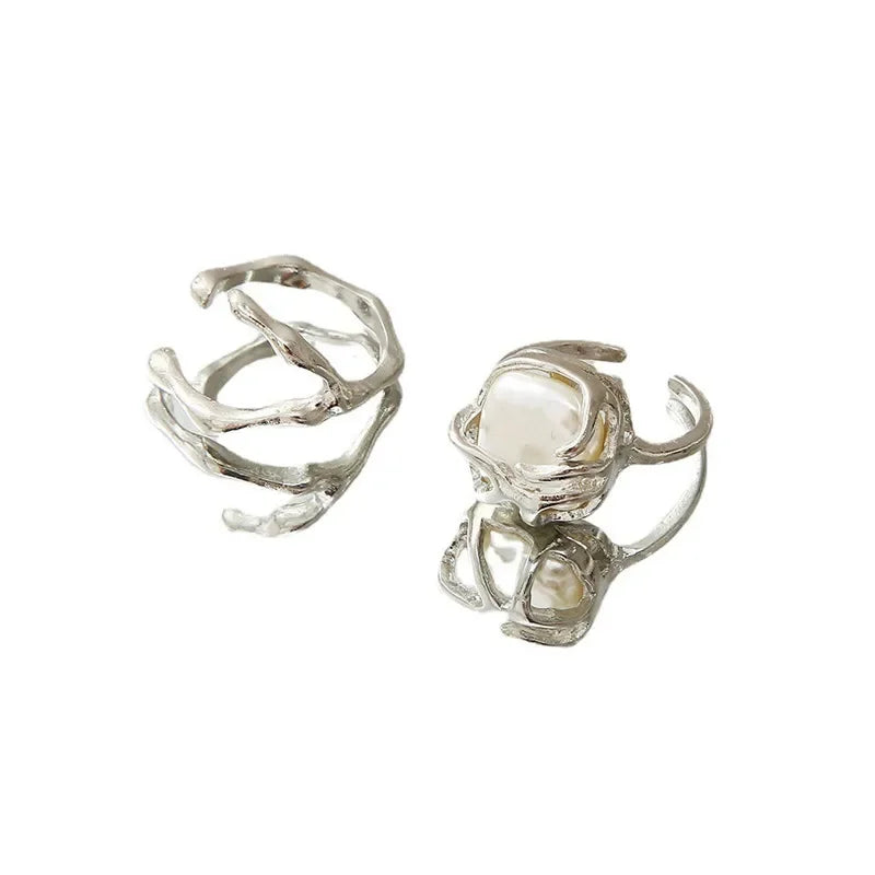 Neuer unregelmäßiger Perlenring, zweiteiliges Set für Damen, modisches personalisiertes tägliches Accessoire, Party-Schmuck, Geburtstagsgeschenke
