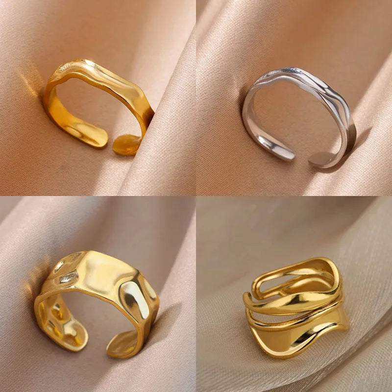 Edelstahl-Minimalist-Textur offene Ringe für Frauen Goldfarbe Hochzeit Ästhetischer Ring Trendige koreanische Stil-Accessoires Anillo