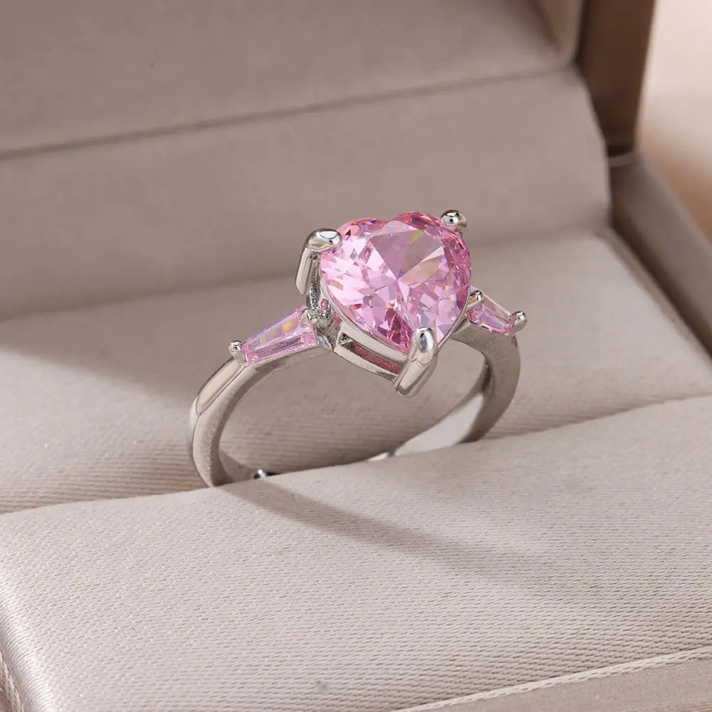 Rosafarbene Zirkon-Herzringe für Damen Vergoldeter Edelstahl Verstellbarer Herzring 2023 Trend Hochzeits-Ästhetik Schmuck Geschenk
