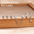 6PCS Fashion Cute Zircon Flower Ear Stud For Women Fashion 18K Gold Plated Star Ear Stud Earring Piercing Girl Set Jewelry Gift