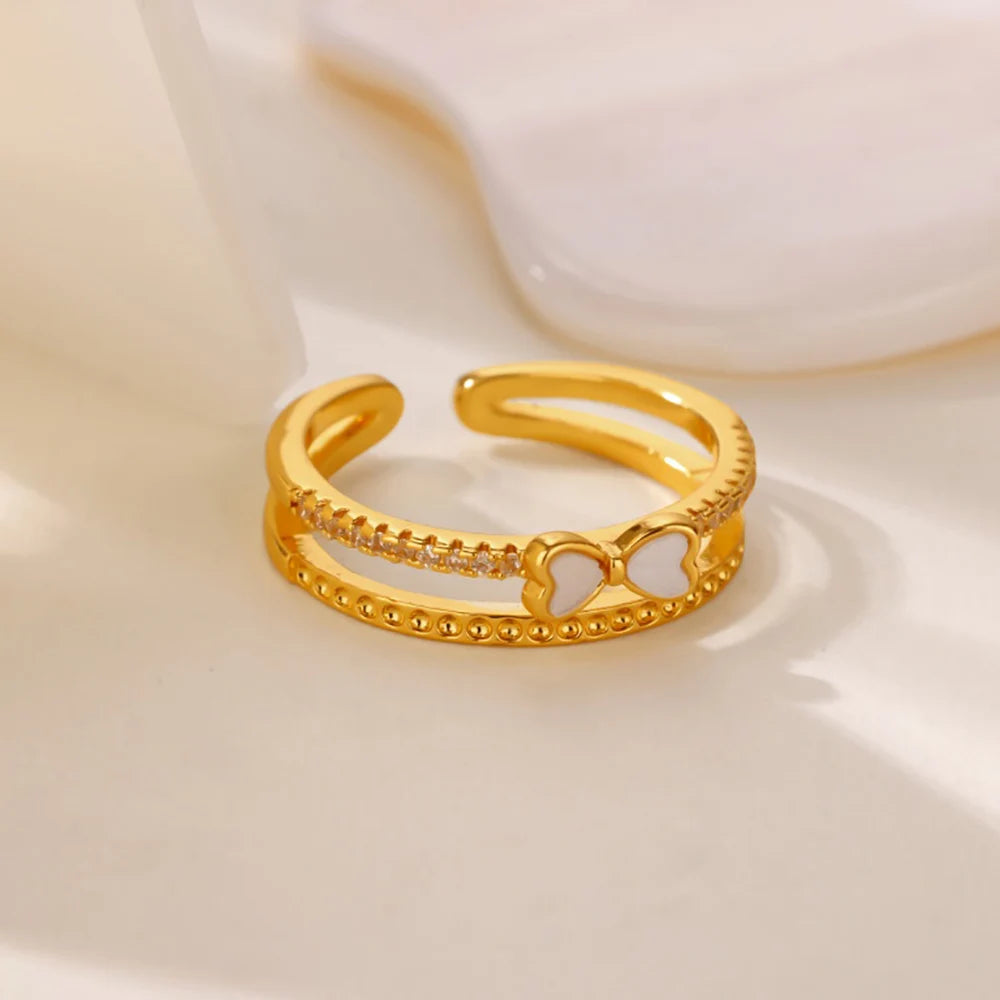 Zirkon-Ketten-Kreuzringe für Damen Vintage Goldfarbe Edelstahl Geometrischer offener Ring Mode Hochzeit Ästhetischer Schmuck Geschenk