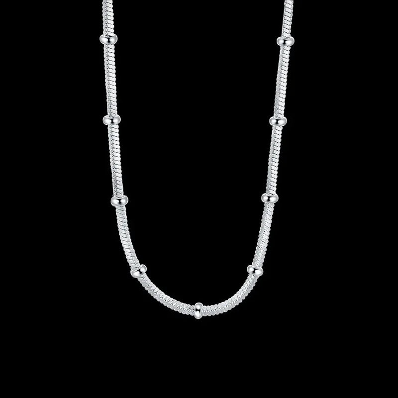 Collar de plata esterlina 925 de 45-50 cm con cadena de serpiente, hermosa cuenta simple para mujeres, boda, joyería de moda, regalos de Navidad