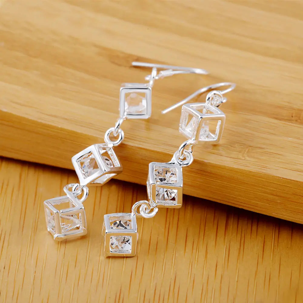 Heiße feine 925 Sterling Silber Kristallgitter Tropfenohrringe für Frauen edle Mode Party Schmuck Trendsetter Weihnachtsgeschenke